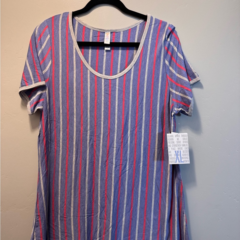 LuLaRoe Striped Short Sleeve Tee - Blue, Pink, Gray